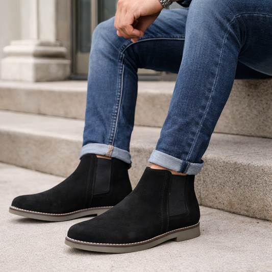 Black Suede Elastic Chelsea