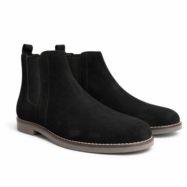 Black Suede Elastic Chelsea
