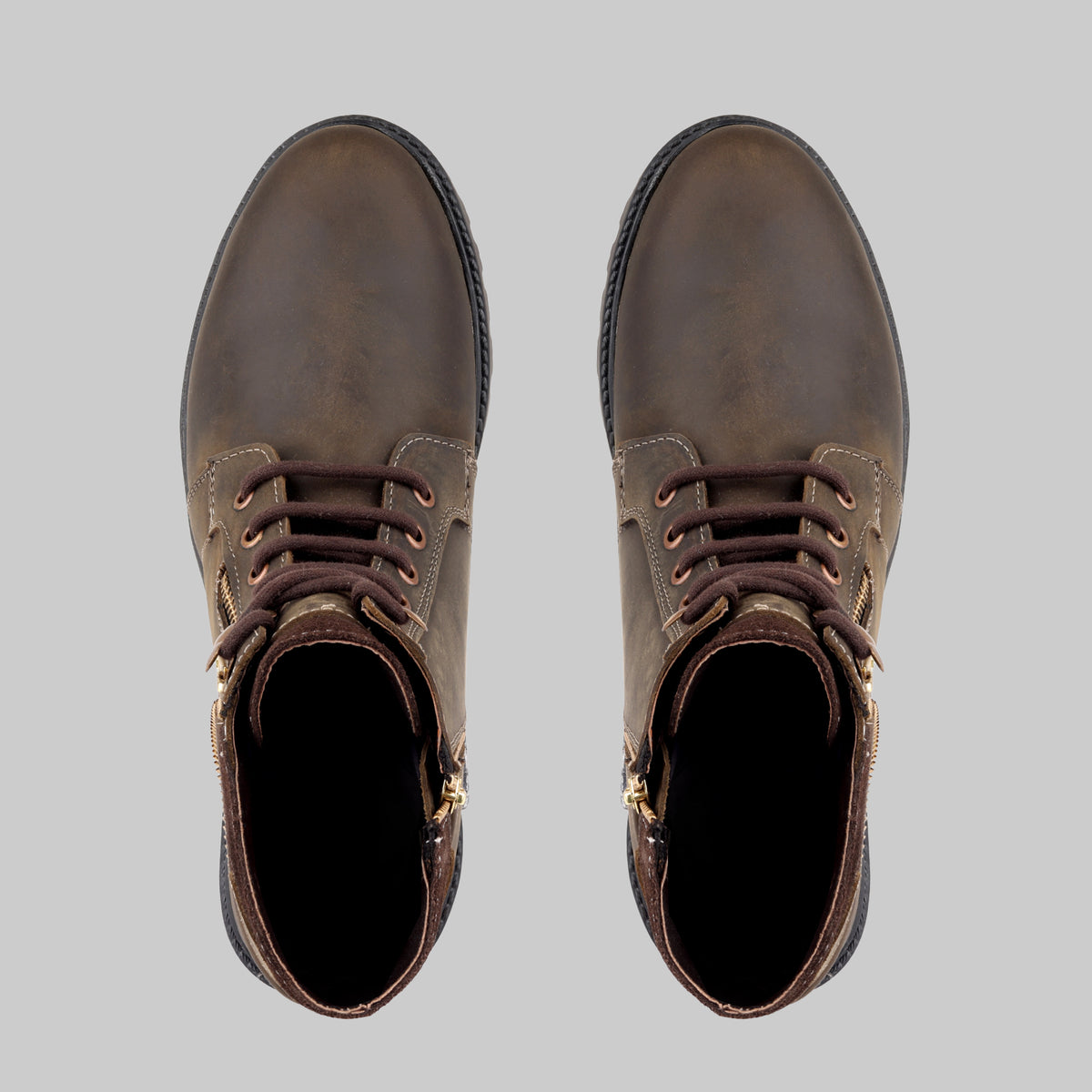 Men's Ranger Side-Zip Leather Olive Brown Combat Boots
