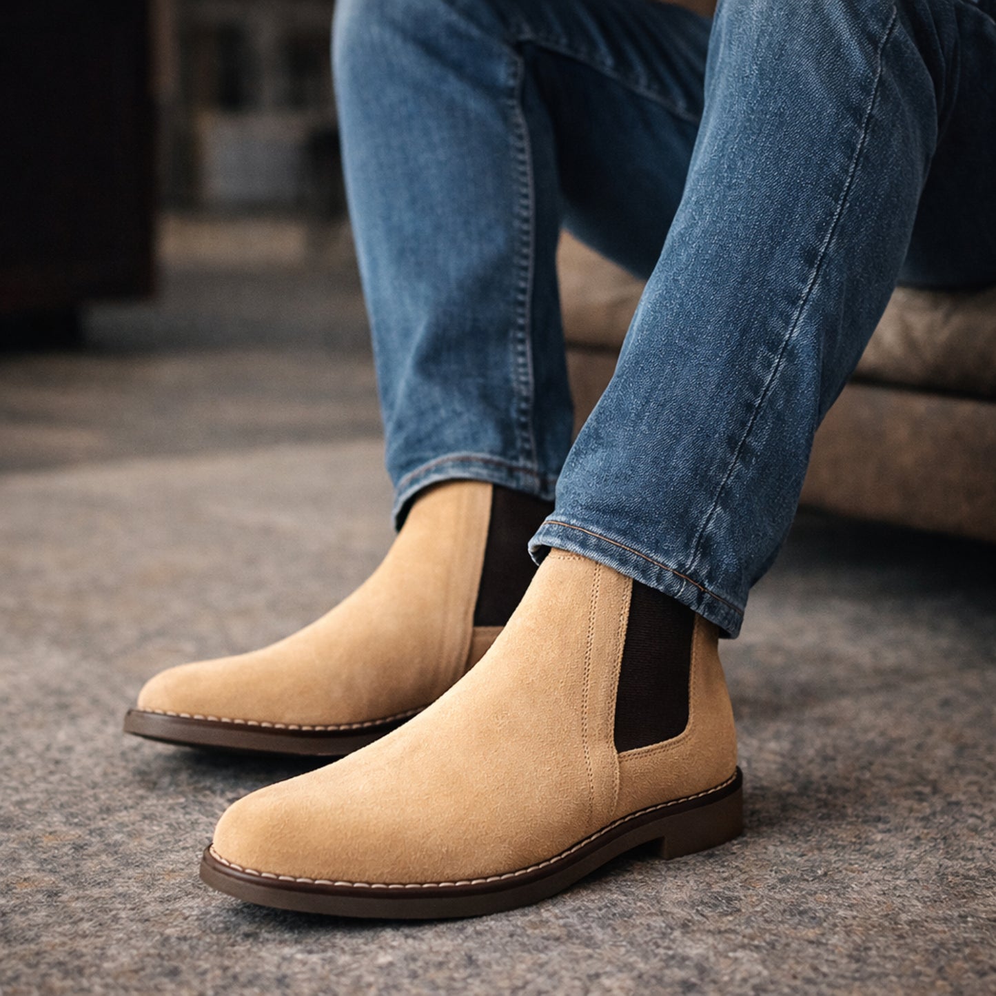 Sand Beige Suede Elastic Chelsea