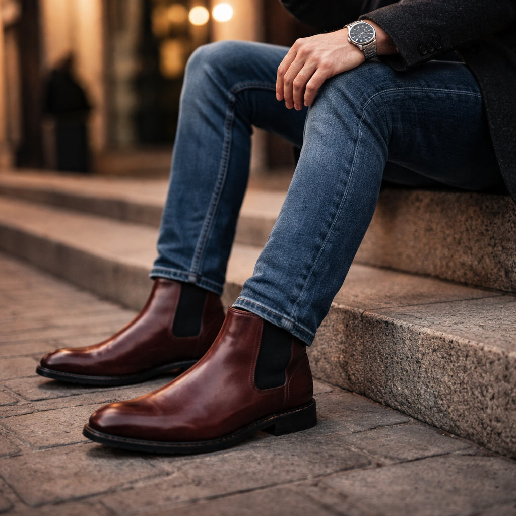 Cherry Brown Italian Elastic Chelsea