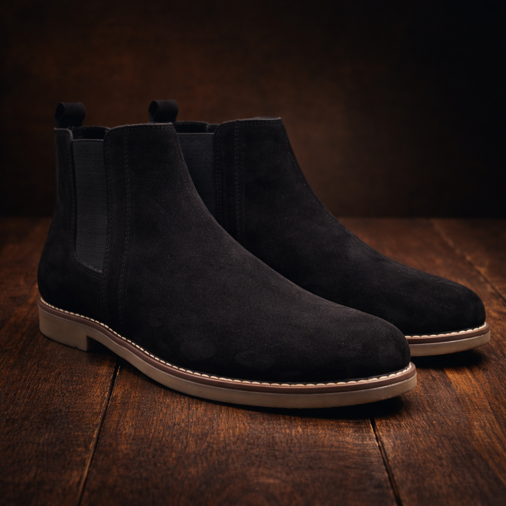Black Suede Elastic Chelsea