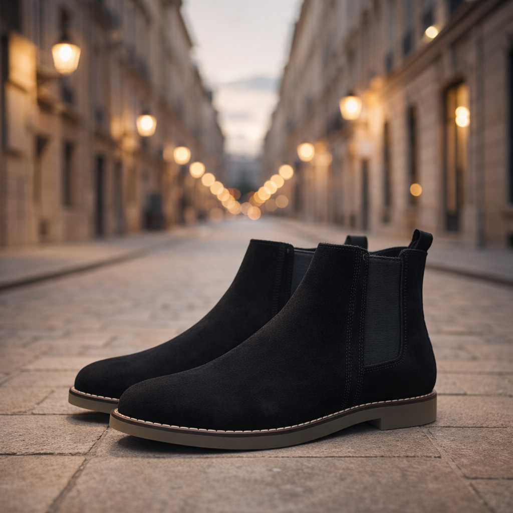 Black Suede Elastic Chelsea