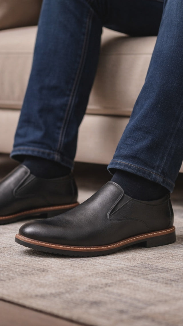 Moccassin Black Leather Shoe