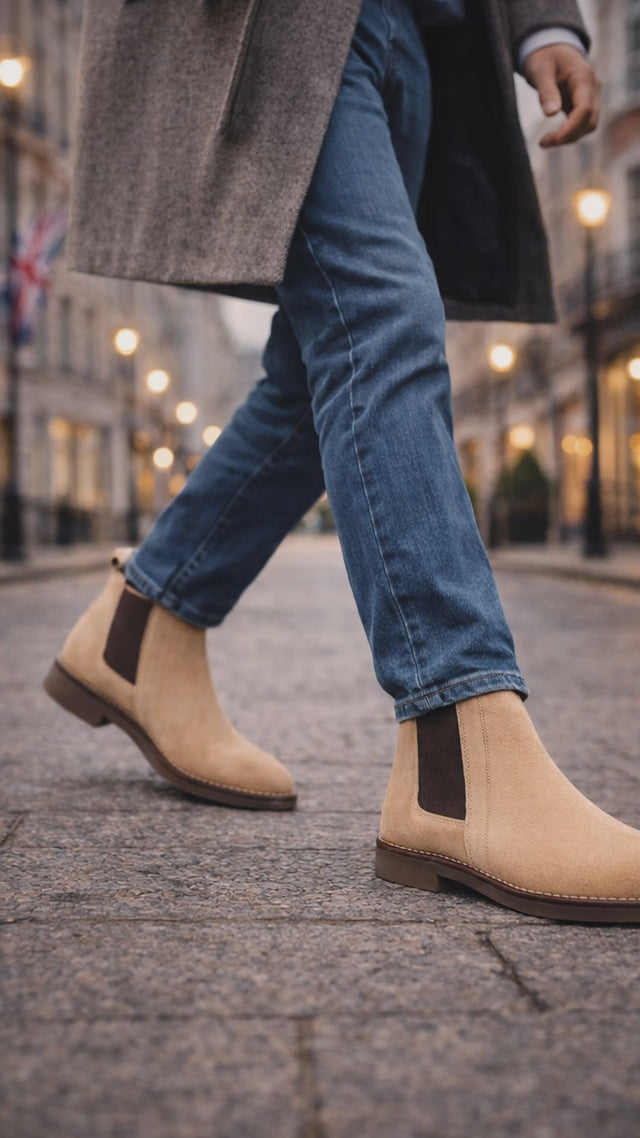 Sand Beige Suede Elastic Chelsea