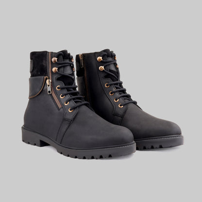 Men's Ranger Side-Zip Leather Black Combat Boots