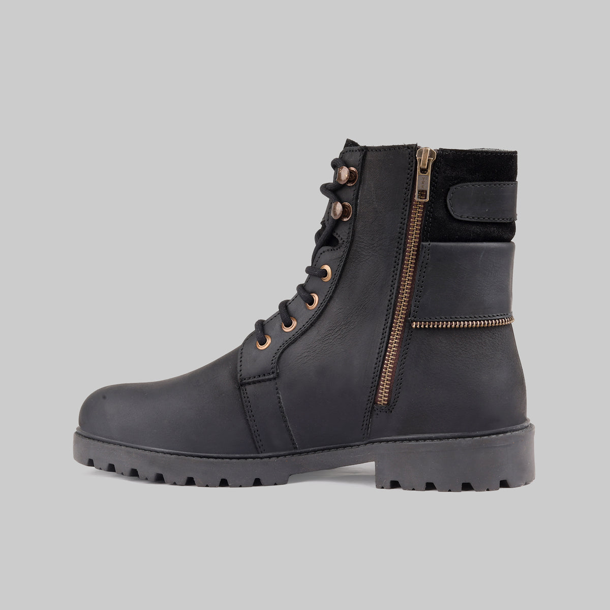 Men's Ranger Side-Zip Leather Black Combat Boots