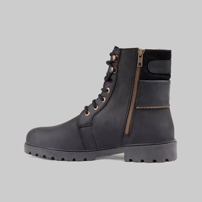 Men's Ranger Side-Zip Leather Black Combat Boots
