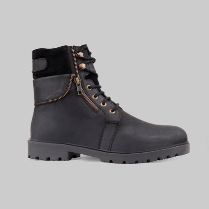 Men's Ranger Side-Zip Leather Black Combat Boots
