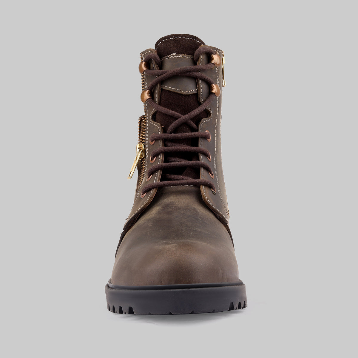 Men's Ranger Side-Zip Leather Olive Brown Combat Boots