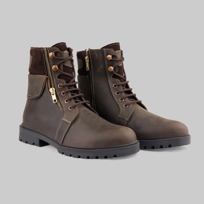 Men's Ranger Side-Zip Leather Olive Brown Combat Boots