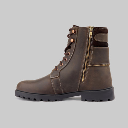 Men's Ranger Side-Zip Leather Olive Brown Combat Boots
