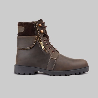 Men's Ranger Side-Zip Leather Olive Brown Combat Boots