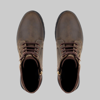 Men's Ranger Side-Zip Leather Olive Brown Combat Boots