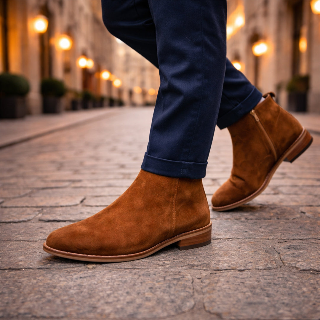 Suede Leather Boot with Zip